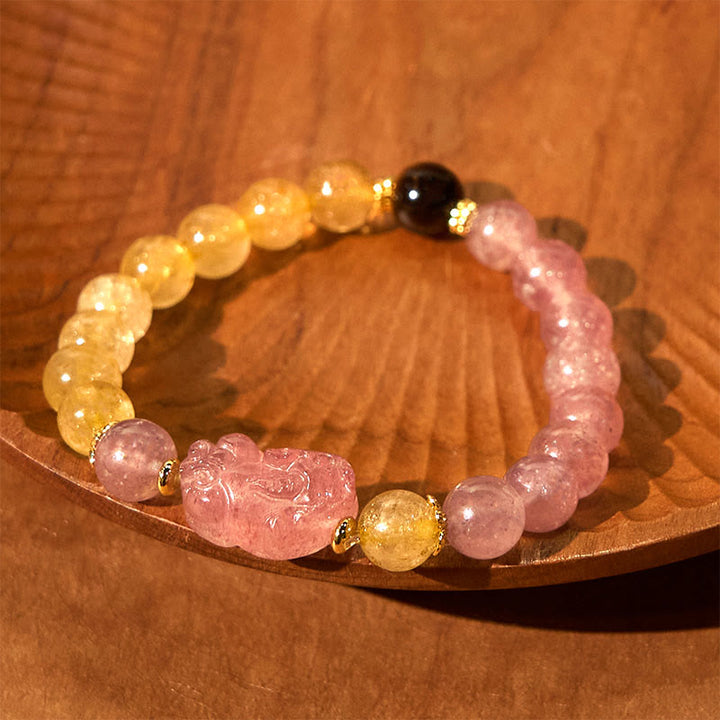 Buddha Stones Strawberry Quartz Pixiu Rutilated Quartz Beads Healing Bracelet - image 10