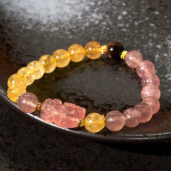 Buddha Stones Strawberry Quartz Pixiu Rutilated Quartz Beads Healing Bracelet - image 11