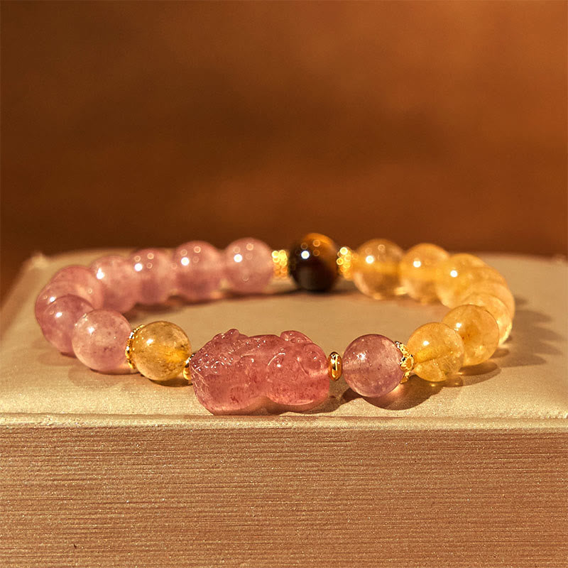 Buddha Stones Strawberry Quartz Pixiu Rutilated Quartz Beads Healing Bracelet - image 14