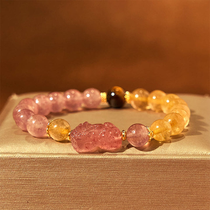 Buddha Stones Strawberry Quartz Pixiu Rutilated Quartz Beads Healing Bracelet - image 14