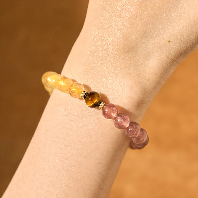 Buddha Stones Strawberry Quartz Pixiu Rutilated Quartz Beads Healing Bracelet - image 15