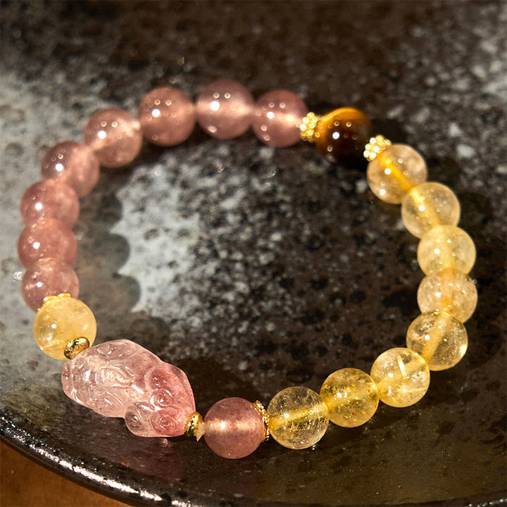 Buddha Stones Strawberry Quartz Pixiu Rutilated Quartz Beads Healing Bracelet - image 12