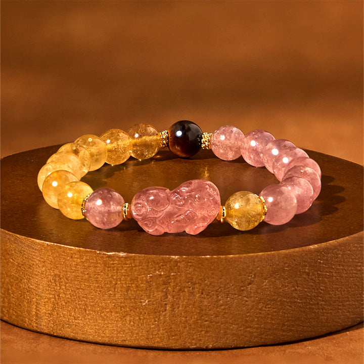 Buddha Stones Strawberry Quartz Pixiu Rutilated Quartz Beads Healing Bracelet - image 13