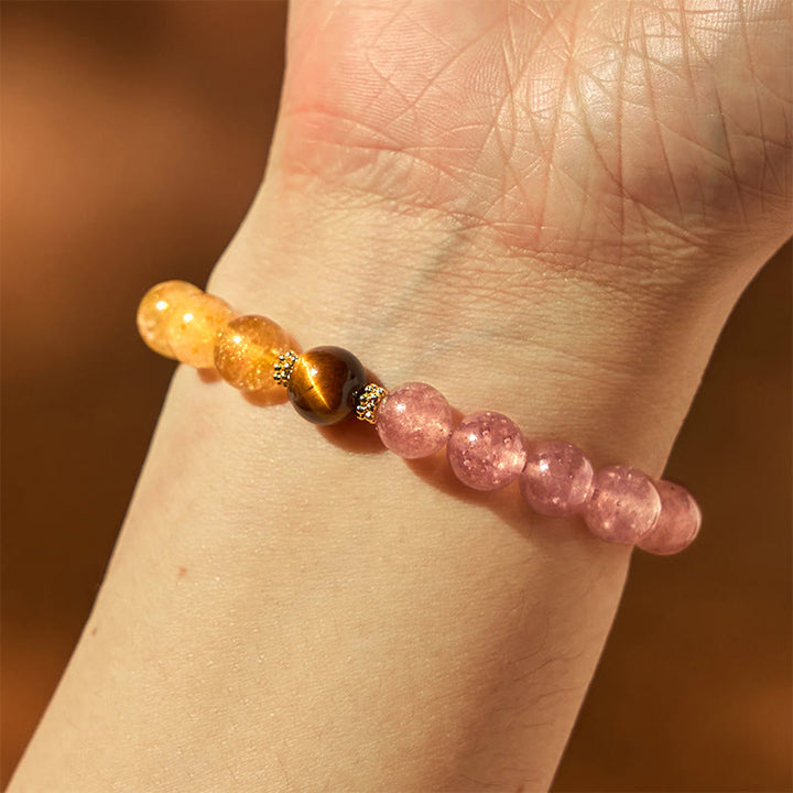 Buddha Stones Strawberry Quartz Pixiu Rutilated Quartz Beads Healing Bracelet - image 5