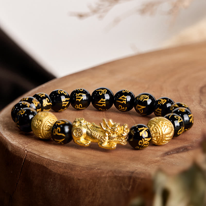 Buddha Stones FengShui PiXiu Obsidian Wealth Bracelet - 14mm - image 0