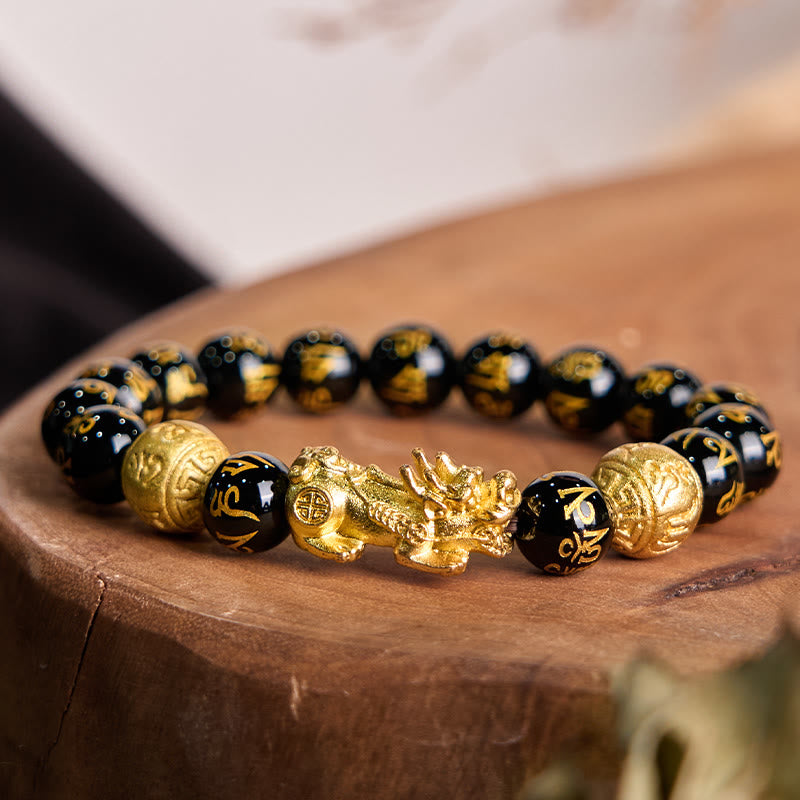 Buddha Stones FengShui PiXiu Obsidian Wealth Bracelet - image 1
