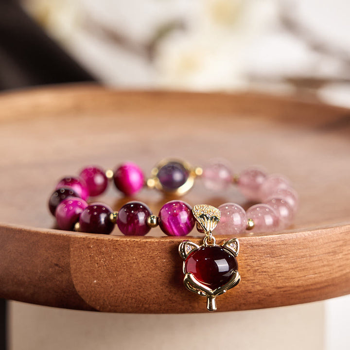 Buddha Stones Natural Strawberry Quartz Pixiu Love Bracelet - image 1