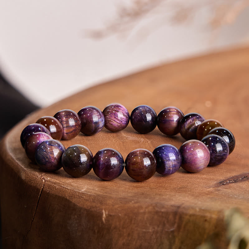 Buddha Stones Natural Purple Tiger Eye Protection Strength Bracelet - 14mm - image 12