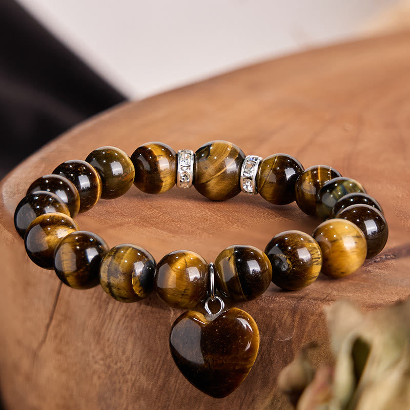 Buddha Stones Various Crystal Green Aventurine Love Heart Balance Bracelet - Tiger Eye(Wrist Circumference: 14-16cm) - 10mm - image 0