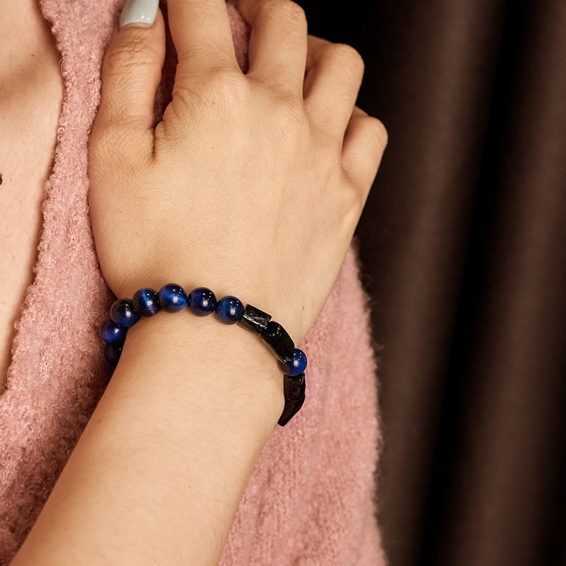 Buddha Stones Blue Tiger Eye Black Tourmaline Strength Bracelet - image 2