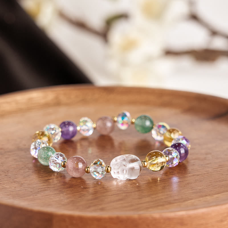 Buddha Stones PiXiu White Crystal Citrine Green Strawberry Quartz Amethyst Luck Bracelet - image 1