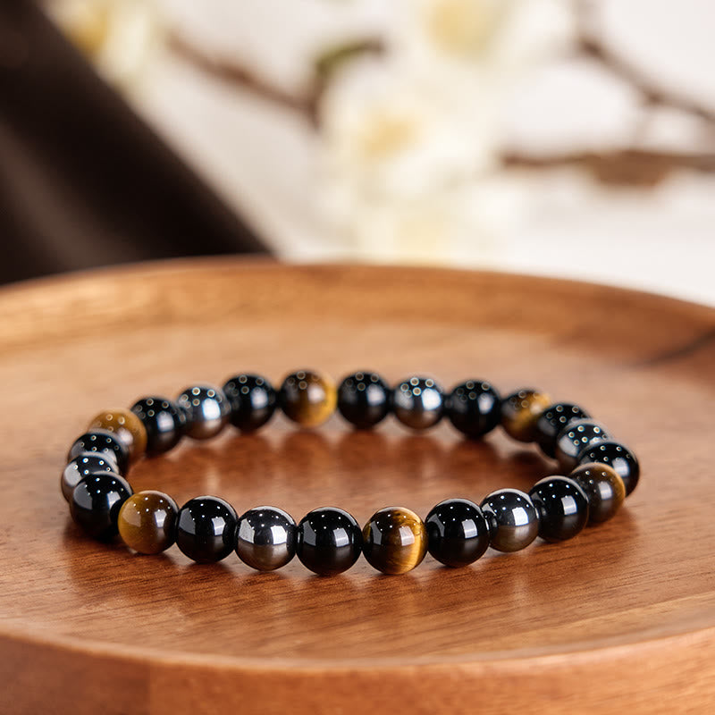 Buddha Stones Natural Tiger's Eye Obsidian Hematite Positive Powerful Bracelet - image 1