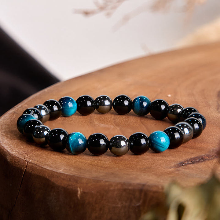 Buddha Stones Natural Tiger's Eye Obsidian Hematite Positive Powerful Bracelet - Blue Tiger Eye Obsidian Hematite(Wrist Circumference: 14-18cm) - image 36