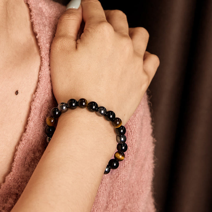 Buddha Stones Natural Tiger's Eye Obsidian Hematite Positive Powerful Bracelet - image 2