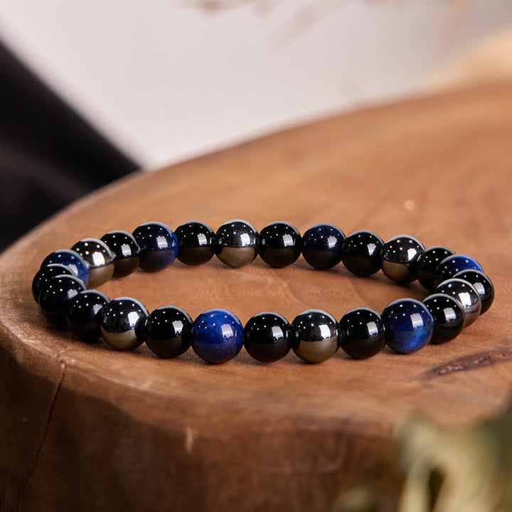 Buddha Stones Natural Tiger's Eye Obsidian Hematite Positive Powerful Bracelet - Lazurite Tiger Eye Obsidian Hematite(Wrist Circumference: 14-18cm) - image 24