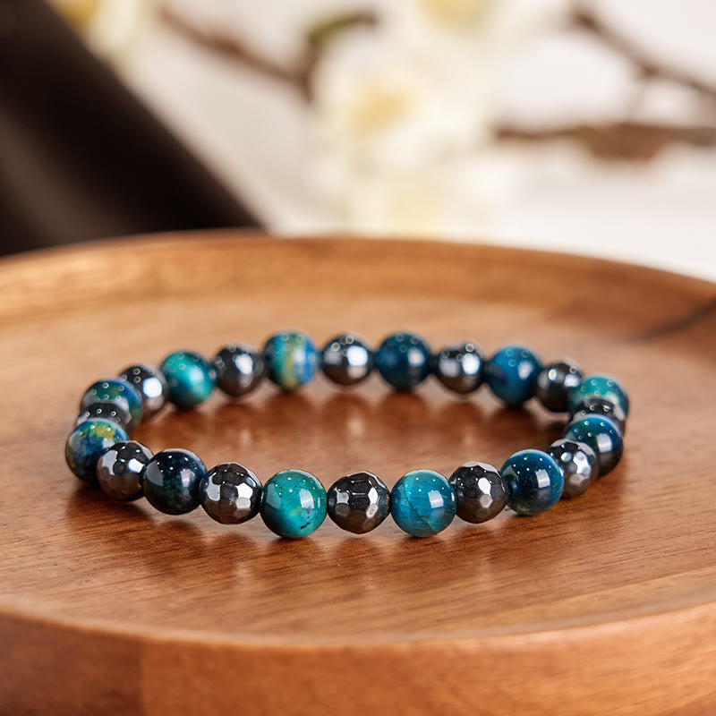 Buddha Stones 2Pcs Hematite Tiger Eye Blue Tiger Eye Powerful Bracelet Set - image 1