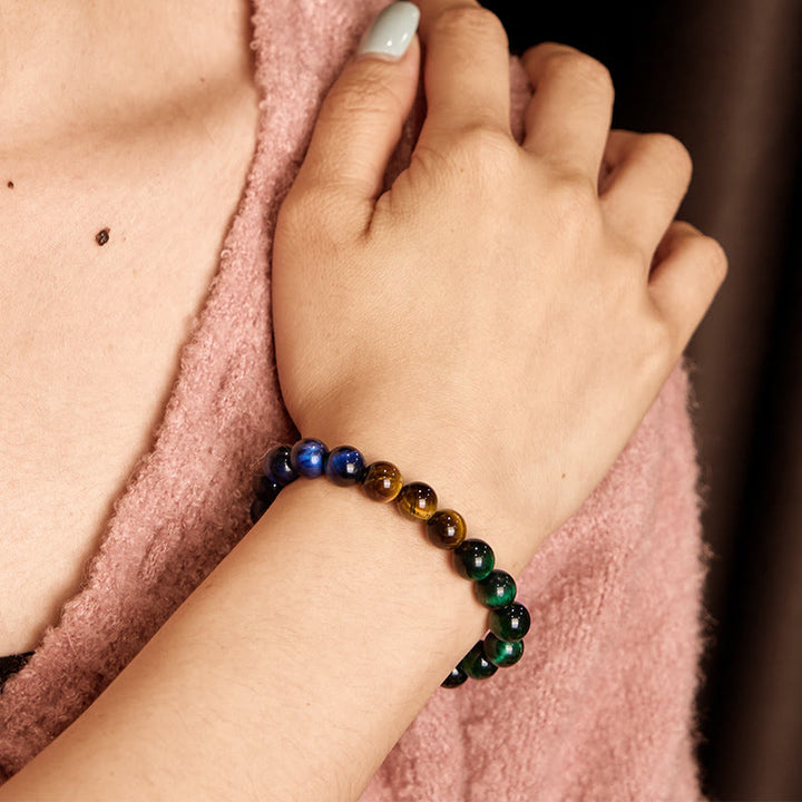 Buddha Stones Blue Tiger Eye Green Tiger Eye Tiger Eye Balance Bracelet - image 2