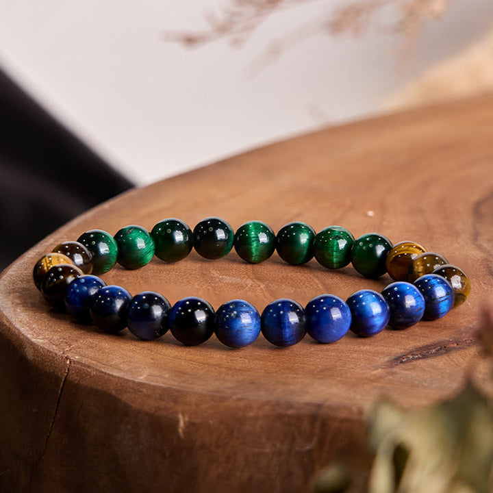 Buddha Stones Blue Tiger Eye Green Tiger Eye Tiger Eye Balance Bracelet - Blue Tiger Eye Green Tiger Eye Tiger Eye(Wrist Circumference: 14-16cm) - image 0