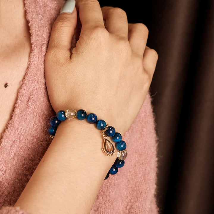 Buddha Stones Blue Tiger Eye White Crystal Water Drop Strength Bracelet - image 2