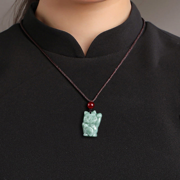 Buddha Stones Lucky Cat Jade Abundance Necklace Pendant - image 9