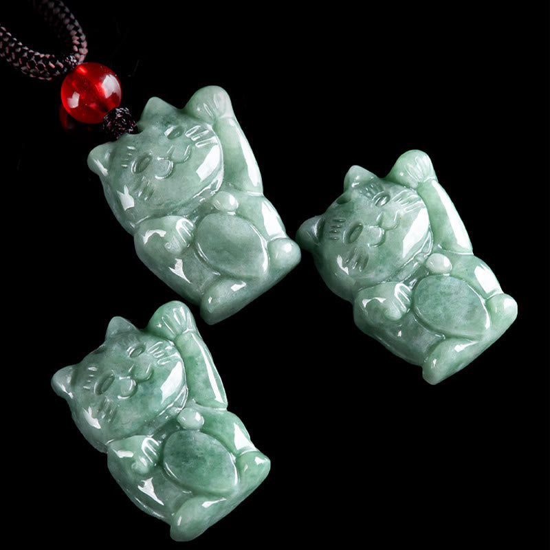 Buddha Stones Lucky Cat Jade Abundance Necklace Pendant - image 11