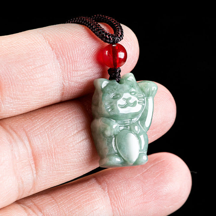 Buddha Stones Lucky Cat Jade Abundance Necklace Pendant - image 4