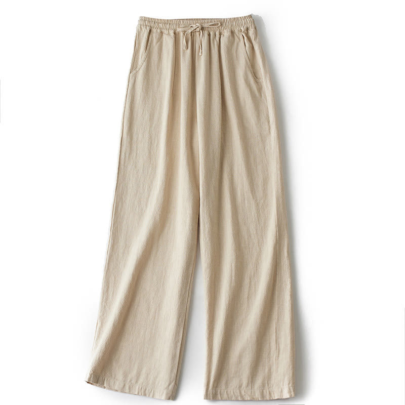Buddha Stones Casual Plain Loose Straight Leg Women's Ramie Cotton Wide Leg Pants With Pockets - image 24