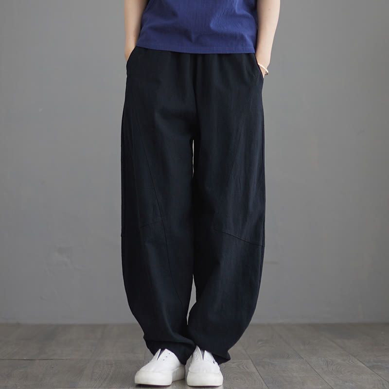Buddha Stones Casual Plain Loose Women's Cotton Pants With Pockets - Black - US8-10，UK/AU12-14，EU40-42 (XL) - image 6