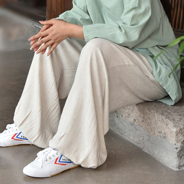 Buddha Stones Casual Plain Loose Women's Linen Pants With Pockets - image 17