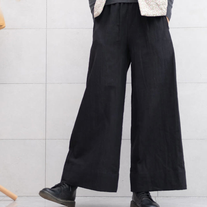 Buddha Stones Casual Plain Loose Women's Ramie Wide Leg Pants With Pockets - Black - US6，UK/AU10，EU38 (L) - image 16