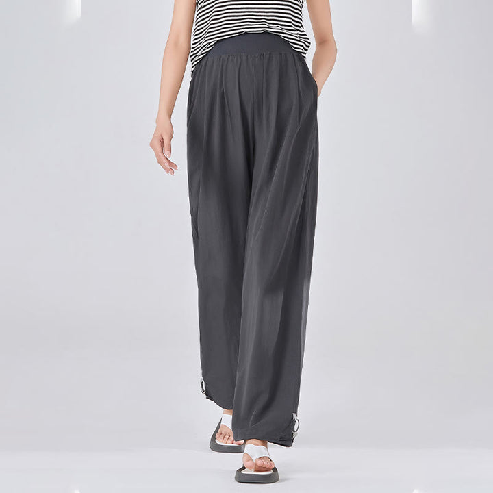 Buddha Stones Casual Plain Loose High elastic belly support Women's Viscose Wide Leg Pants With Pockets - DimGray - US8-10，UK/AU12-14，EU40-42 (XL) - image 2