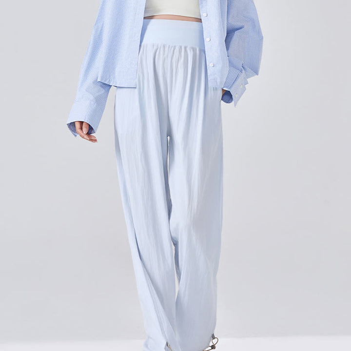 Buddha Stones Casual Plain Loose High elastic belly support Women's Viscose Wide Leg Pants With Pockets - LightBlue - US8-10，UK/AU12-14，EU40-42 (XL) - image 4