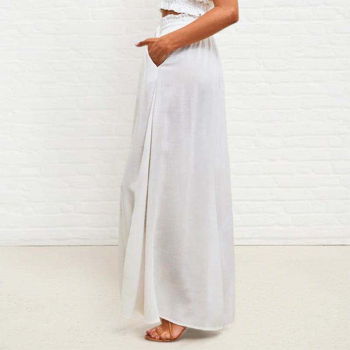Buddha Stones Casual High Elastic Waist Plain Loose Women's Polyester Wide Leg Pants With Pockets - image 3