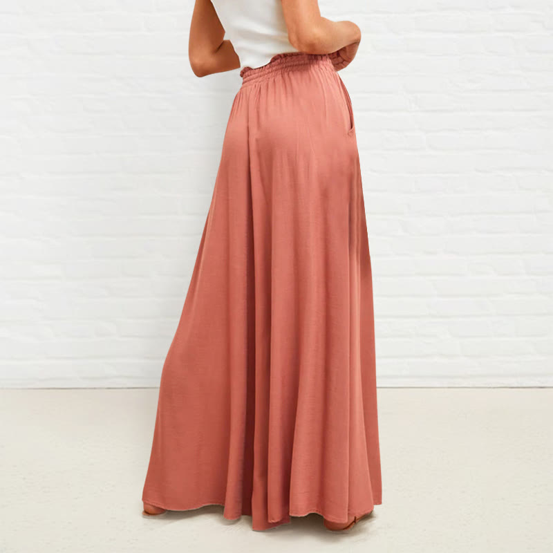 Buddha Stones Casual High Elastic Waist Plain Loose Women's Polyester Wide Leg Pants With Pockets - image 9