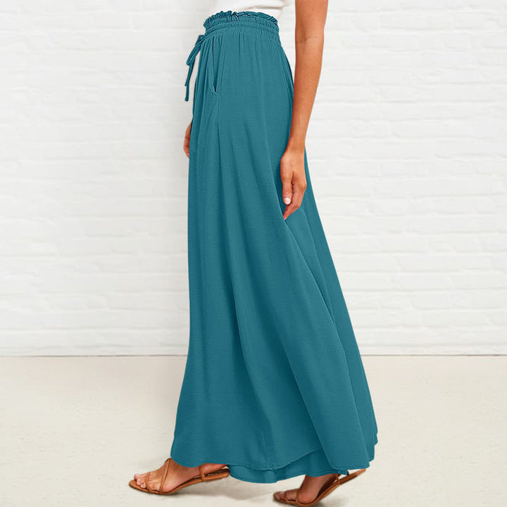 Buddha Stones Casual High Elastic Waist Plain Loose Women's Polyester Wide Leg Pants With Pockets - image 19