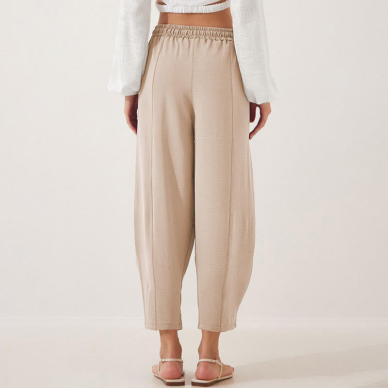 Buddha Stones Casual Plain Loose Drawstring Women's Polyester 7/8 Length Pants  With Pockets - image 1