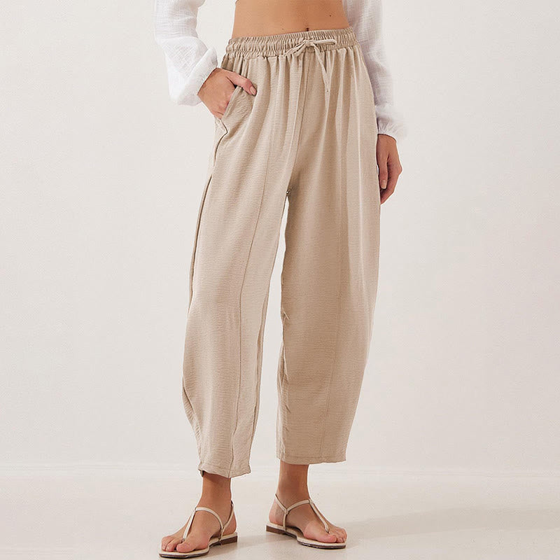 Buddha Stones Casual Plain Loose Drawstring Women's Polyester 7/8 Length Pants  With Pockets - image 2