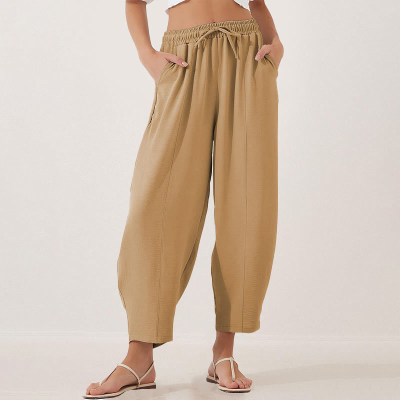 Buddha Stones Casual Plain Loose Drawstring Women's Polyester 7/8 Length Pants  With Pockets - Goldenrod - US16，UK/AU20，EU48 (3XL) - image 24