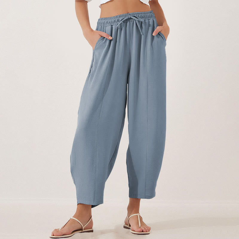 Buddha Stones Casual Plain Loose Drawstring Women's Polyester 7/8 Length Pants  With Pockets - image 29