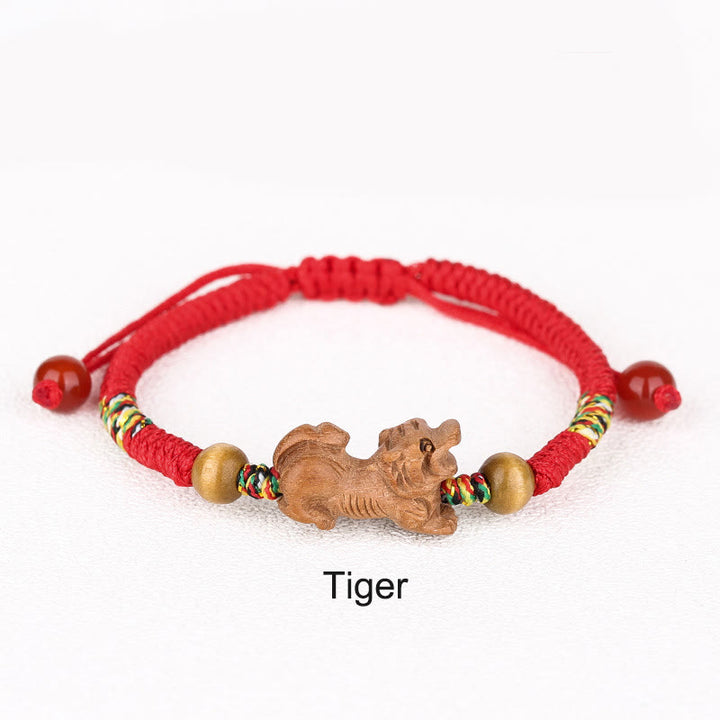 Buddha Stones Handmade Chinese Zodiac Red String Peach Wood Luck Bracelet - Tiger - Red Rope(Wrist Circumference: 12-19cm) - image 13