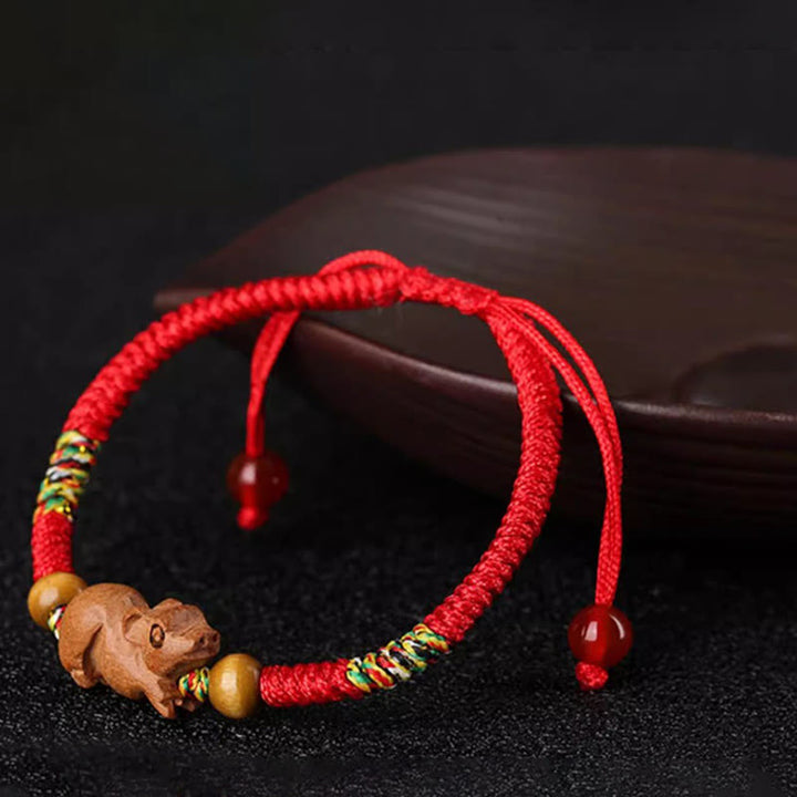 Buddha Stones Handmade Chinese Zodiac Red String Peach Wood Luck Bracelet - image 31