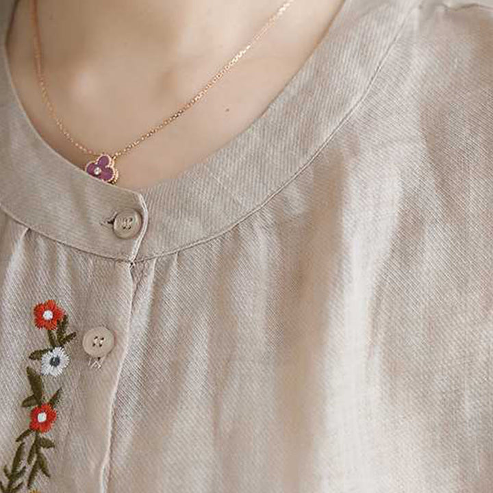 Buddha Stones 2Pcs Cotton Embroidery Flowers Shirt Top Pants Meditation Zen Tai Chi Clothing Women's Set - image 20