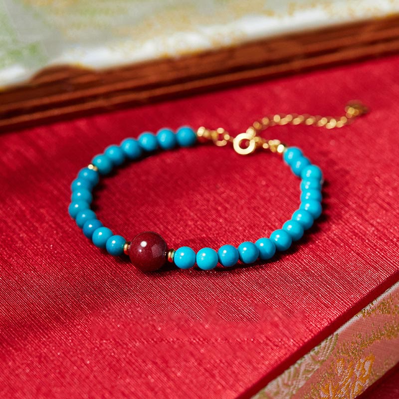 Buddha Stones 925 Sterling Silver Turquoise Cinnabar Purification Bracelet - Turquoise(Wrist Circumference: 14-19cm) - image 0