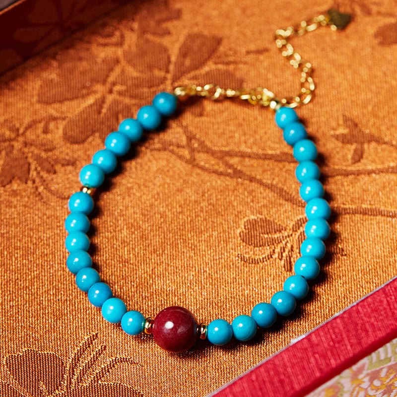 Buddha Stones 925 Sterling Silver Turquoise Cinnabar Purification Bracelet - image 3
