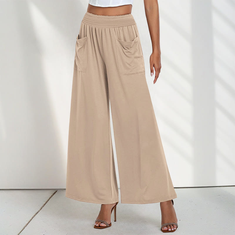 Buddha Stones Casual High Waist Plain Loose Women's Polyester Wide Leg Pants With Pockets - Bisque - US12，UK/AU16，EU44 (2XL) - image 0