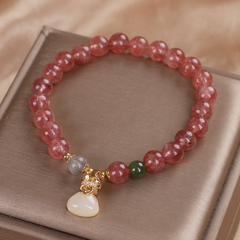 Buddha Stones Natural Strawberry Quartz Money Bag Charm Positive Bracelet - image 2
