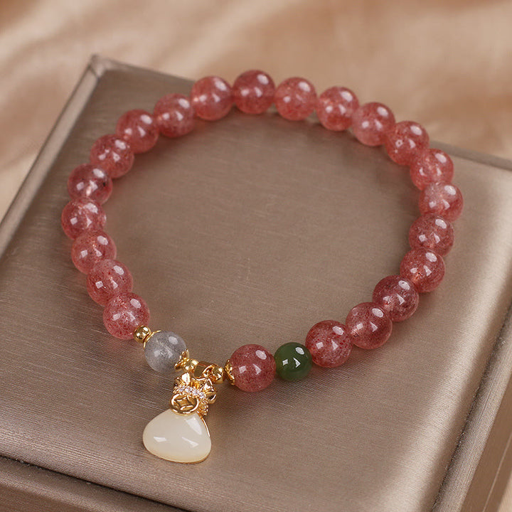 Buddha Stones Natural Strawberry Quartz Money Bag Charm Positive Bracelet - image 2