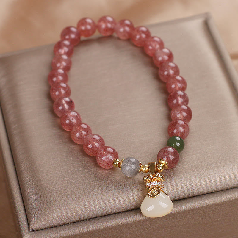 Buddha Stones Natural Strawberry Quartz Money Bag Charm Positive Bracelet - image 4