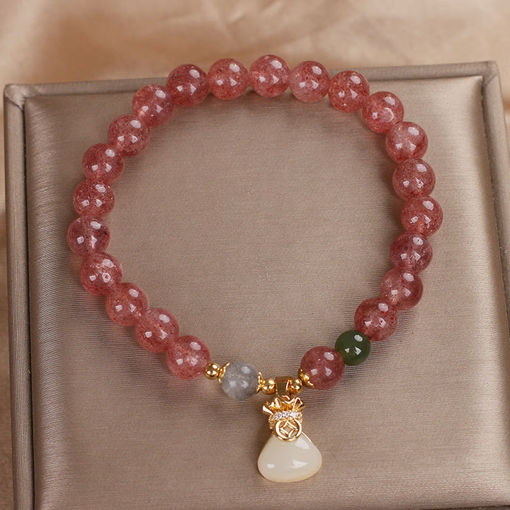 Buddha Stones Natural Strawberry Quartz Money Bag Charm Positive Bracelet - image 3