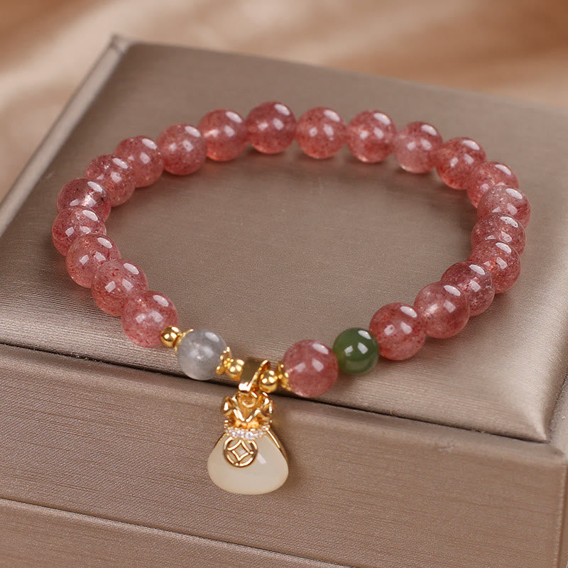 Buddha Stones Natural Strawberry Quartz Money Bag Charm Positive Bracelet - image 8